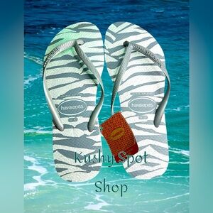 NWT HAVAIANAS GREY/Metallic Silver Zebra Print FLIP FLOPS ✨🩶🦓✨🩴✨🩶🦓✨🩴